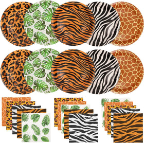 WIQEDOHA zebra-print 9-inch plates add bold safari flair for parties.