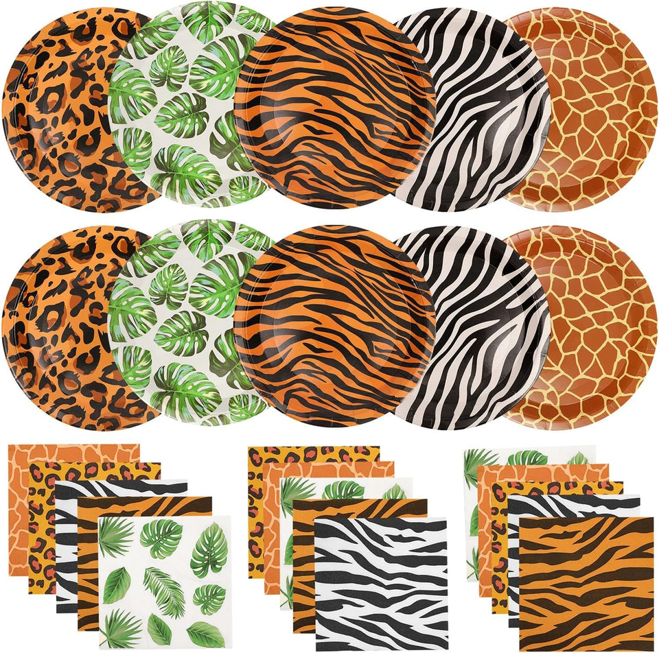 WIQEDOHA zebra-print 9-inch plates add bold safari flair for parties.
