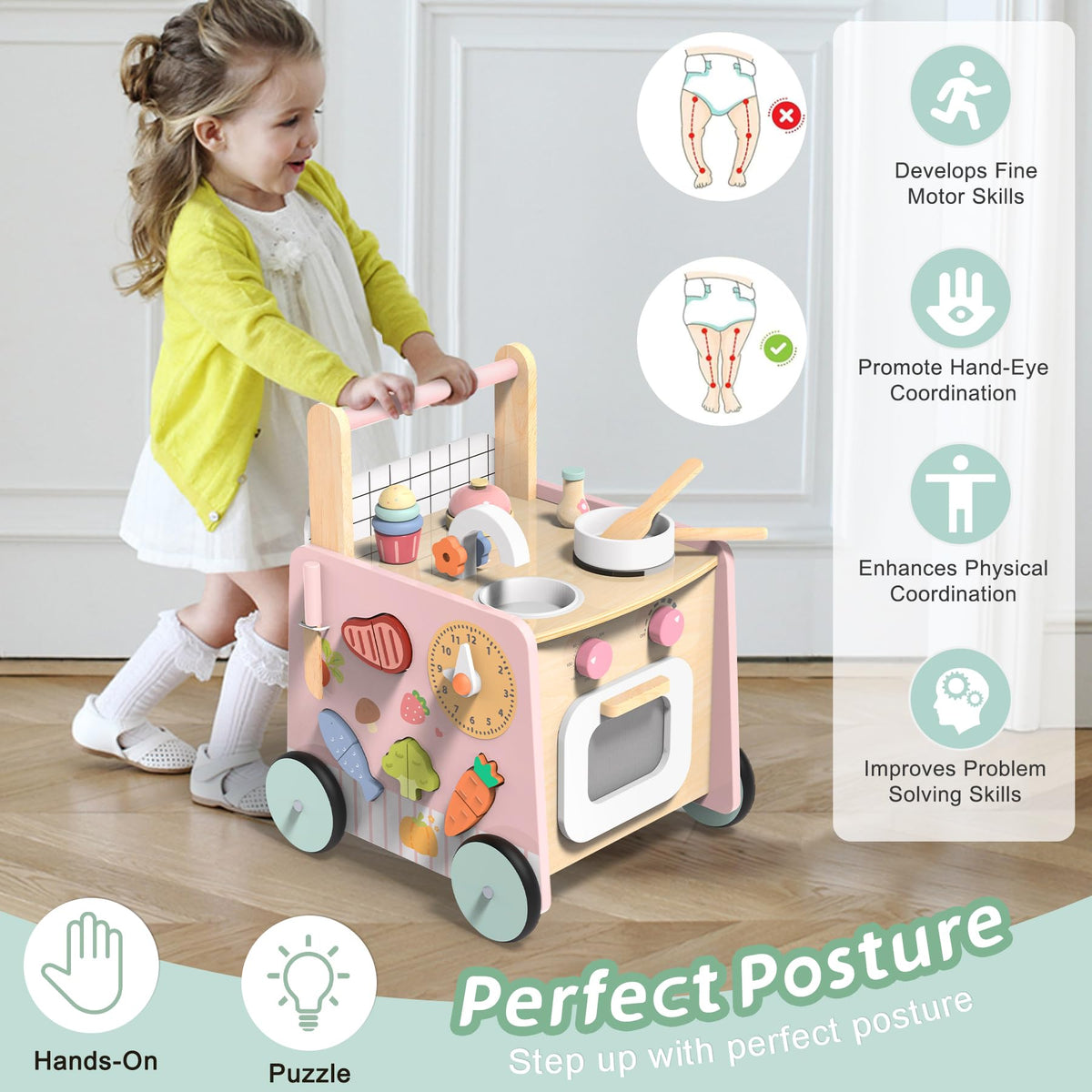 wiqins 9-in-1 activity center play kitchen highlights pretend cooking and role play fun.