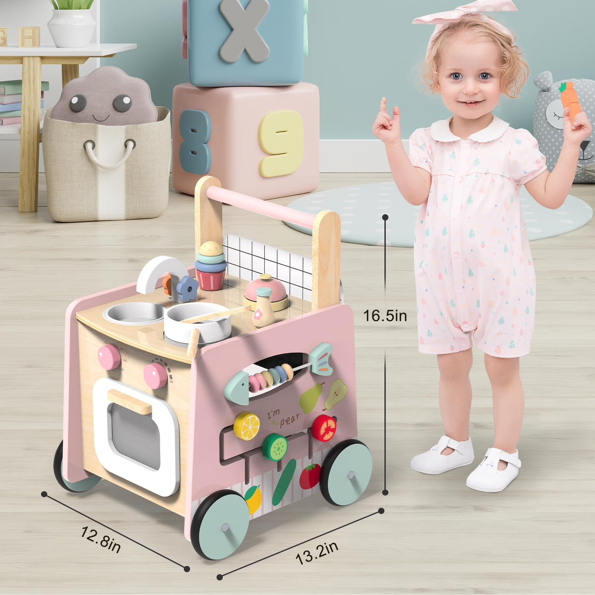 wiqins wooden baby walker doll ride-on mode adds imaginative strolls with favorite dolls.