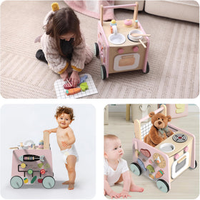 wiqins wooden baby walker quiet wheels support confident first steps with minimal noise.