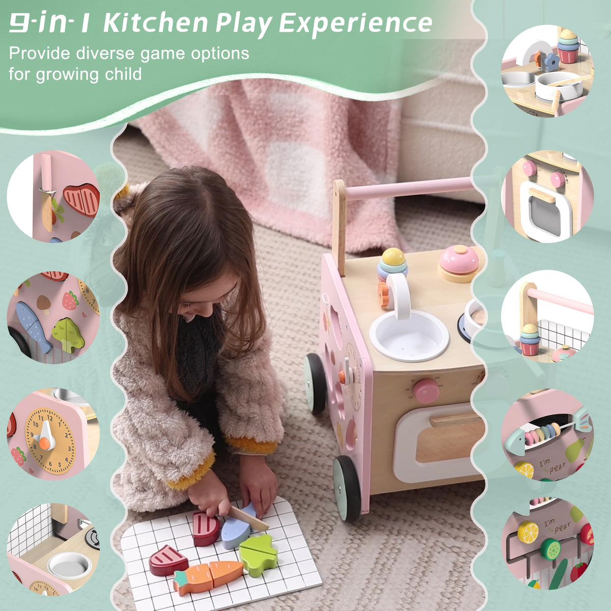 wiqins wooden baby walker sensory toys promote early learning through shapes and bead tracking.
