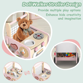 wiqins wooden baby walker storage cart keeps toys organized during playtime.