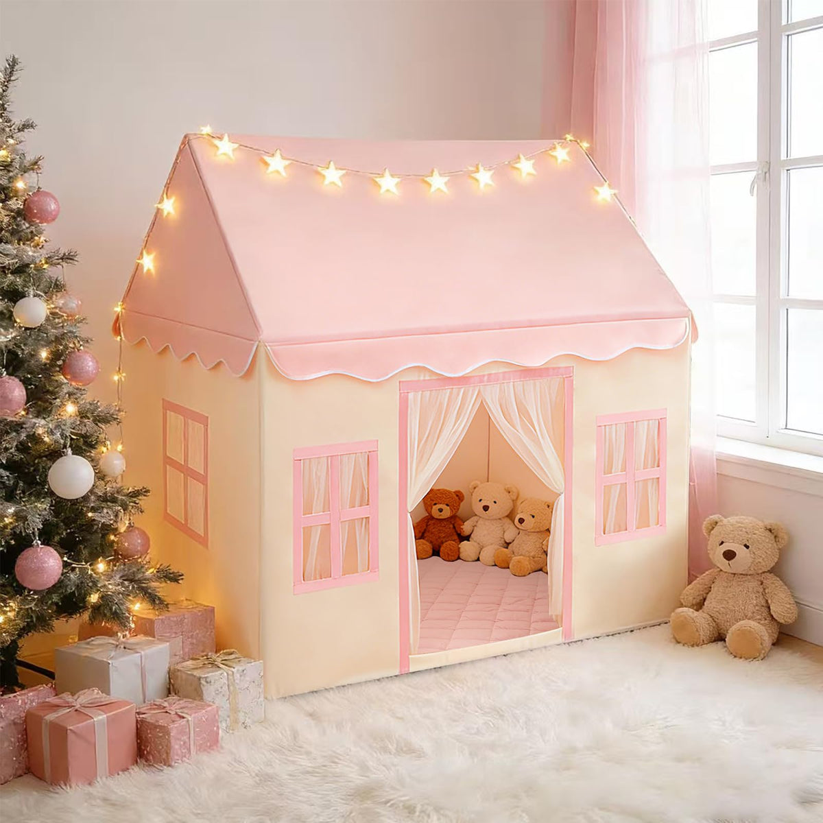 Wirhao kids tent with stars lights creates magical evenings for imaginative play.