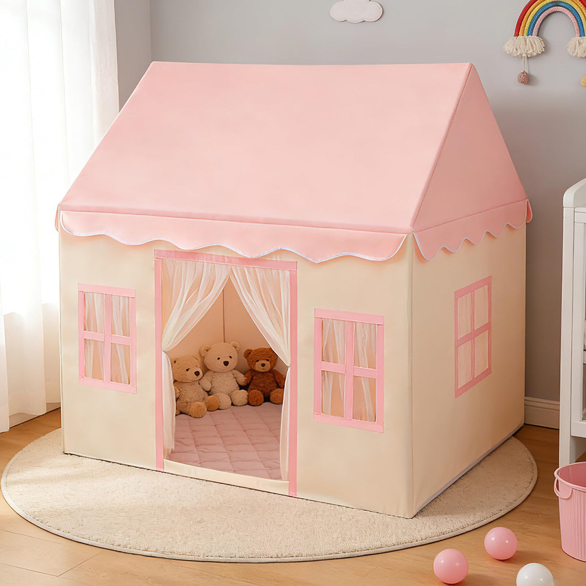 Wirhao large kids tent with padded mat provides a cozy play space for toddlers.