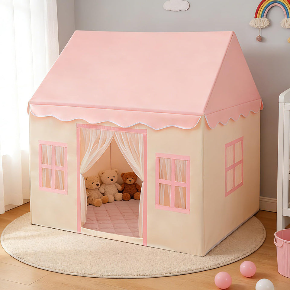 Wirhao large kids tent with padded mat provides a cozy play space for toddlers.