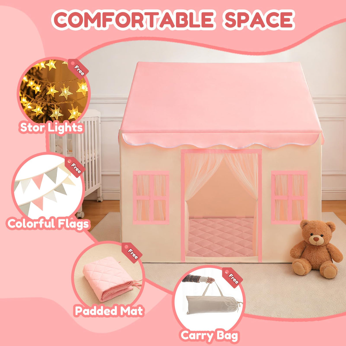 Wirhao padded mat inside the tent adds comfort and safety.