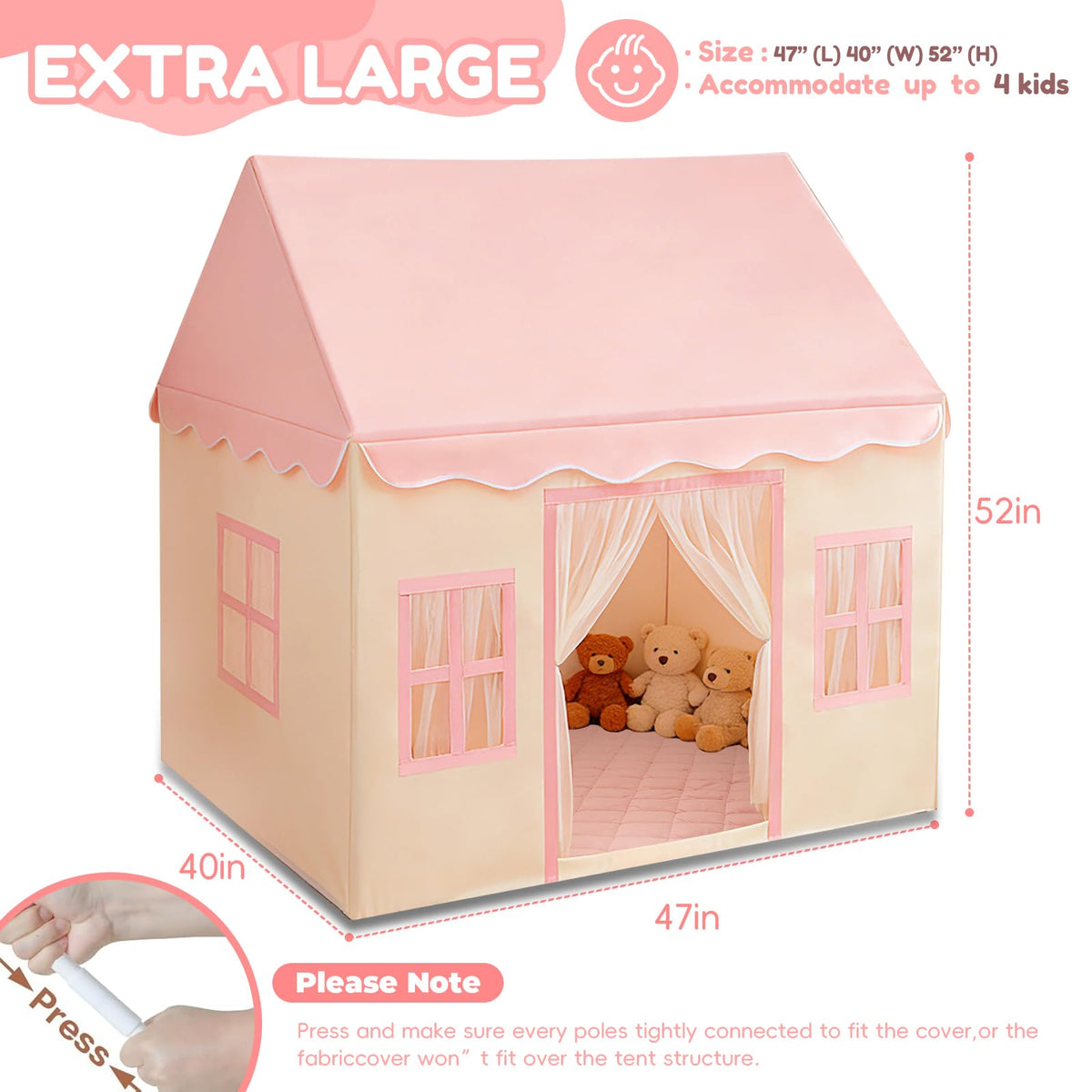 Wirhao playhouse tent with carry bag for easy transport and setup.