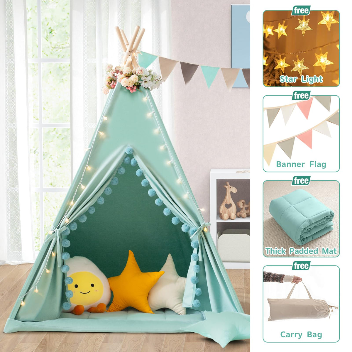 Wirhao Teepee Tent banner flag enhances room decor and playfulness