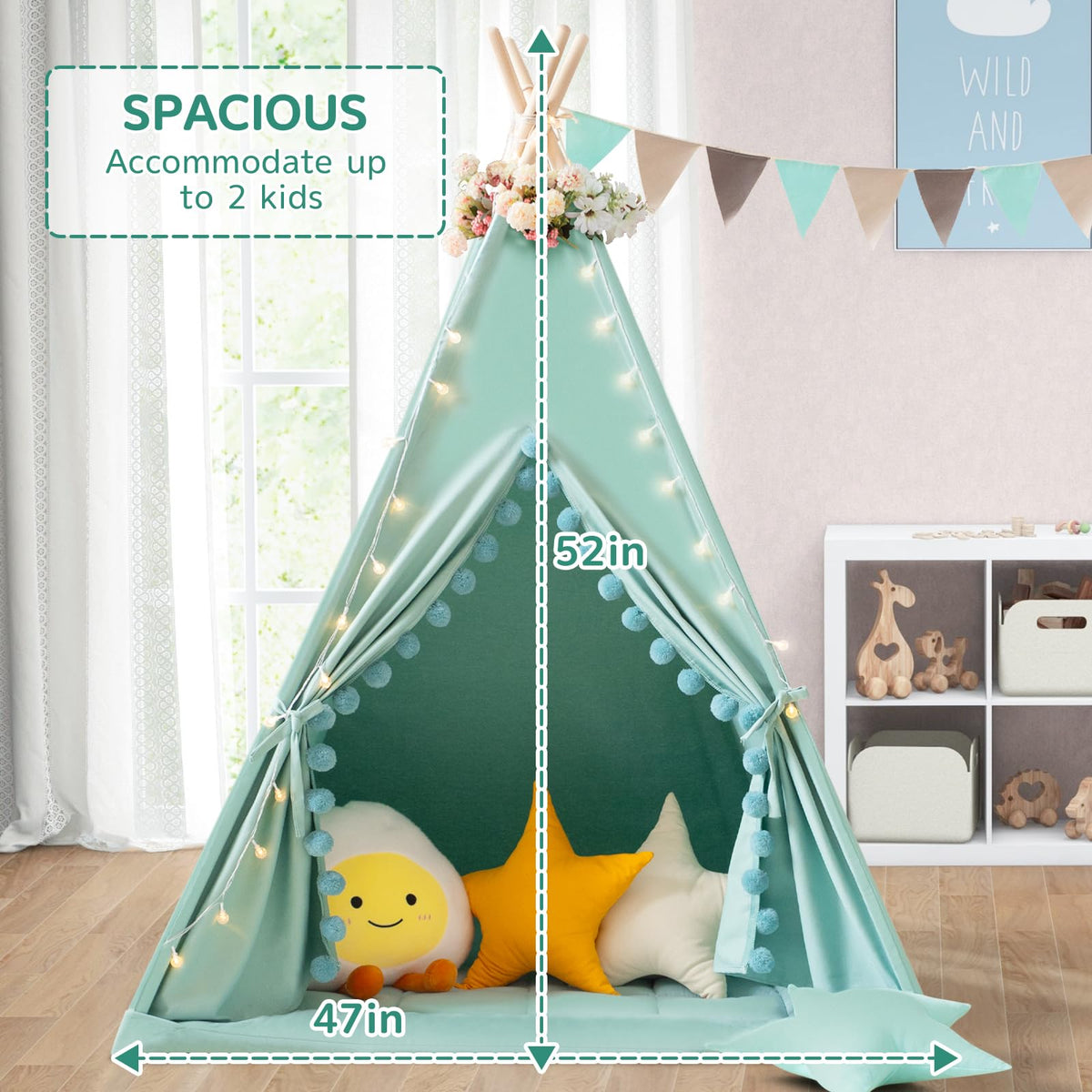 Wirhao Teepee Tent natural wood poles ensure sturdy setup
