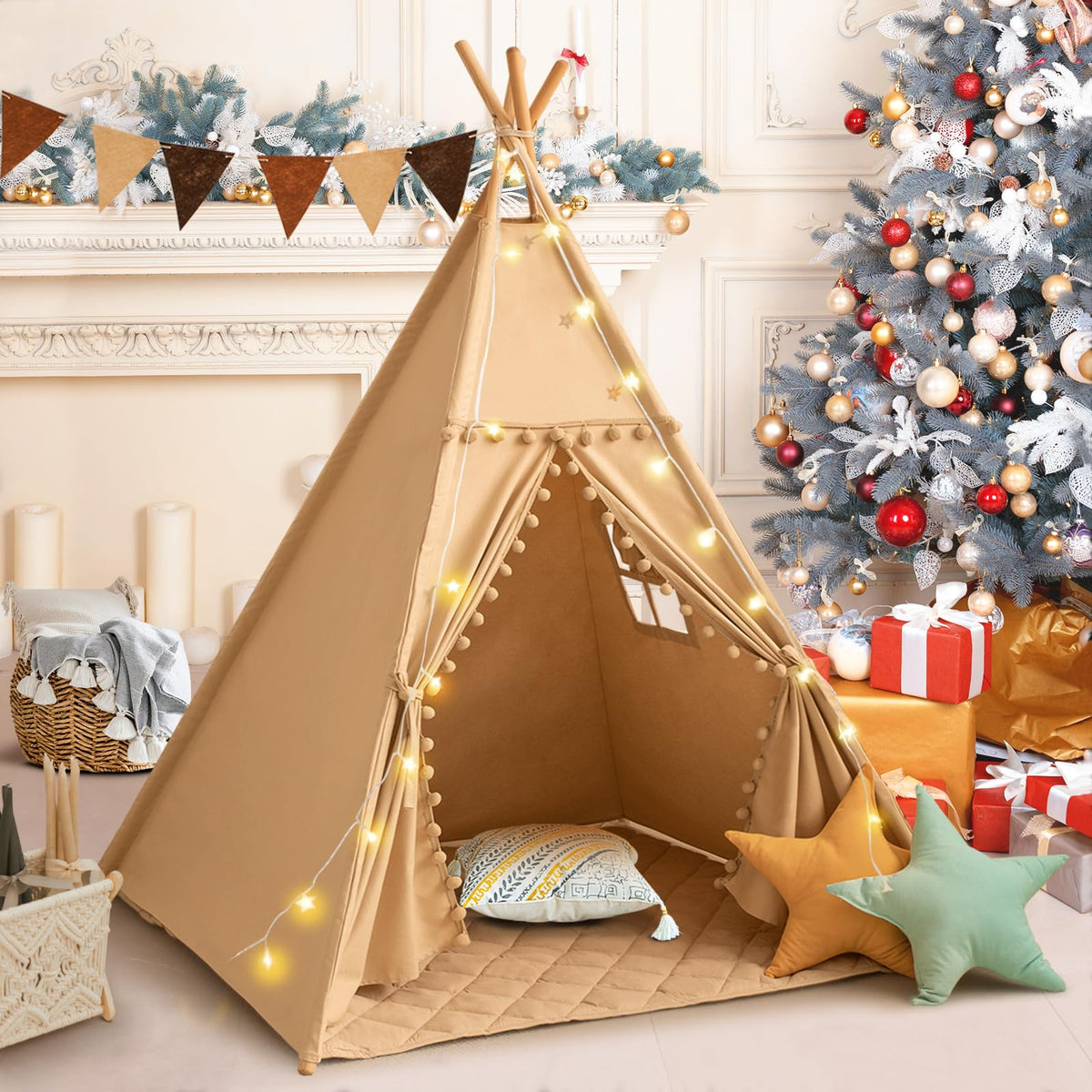 Wirhao tepee tent spacious interior with carry bag and flag