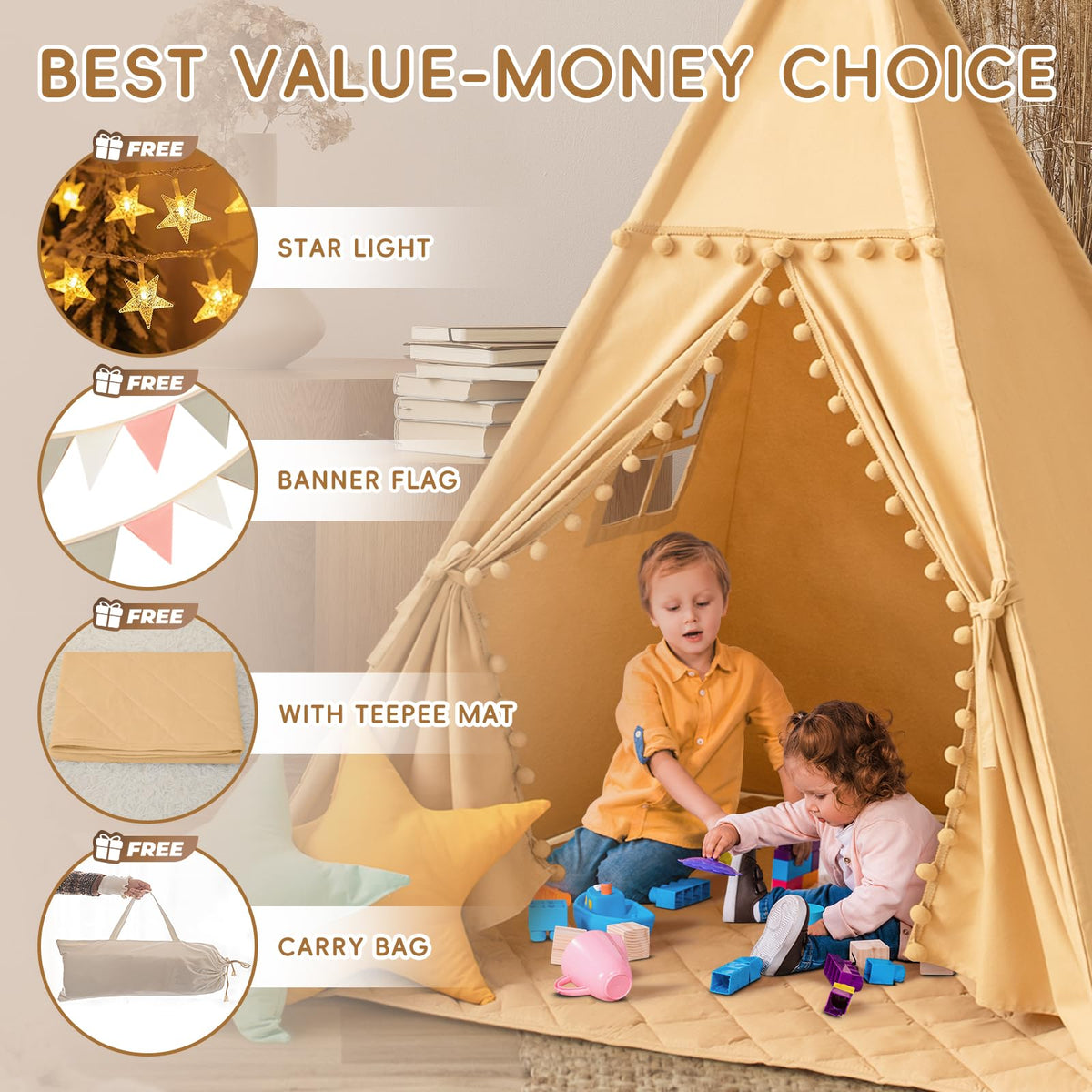 Wirhao tepee tent flap door and mesh vent for airflow