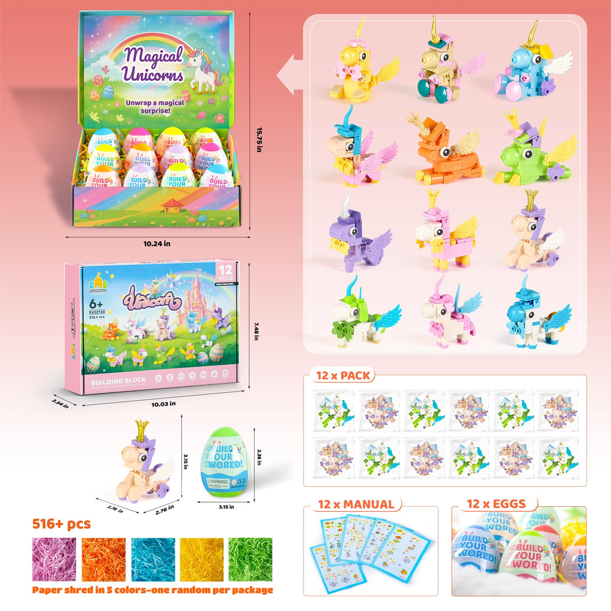 Wisdom Castle Unicorn Crowned Model image supports imaginative play and fine motor skills during construction.