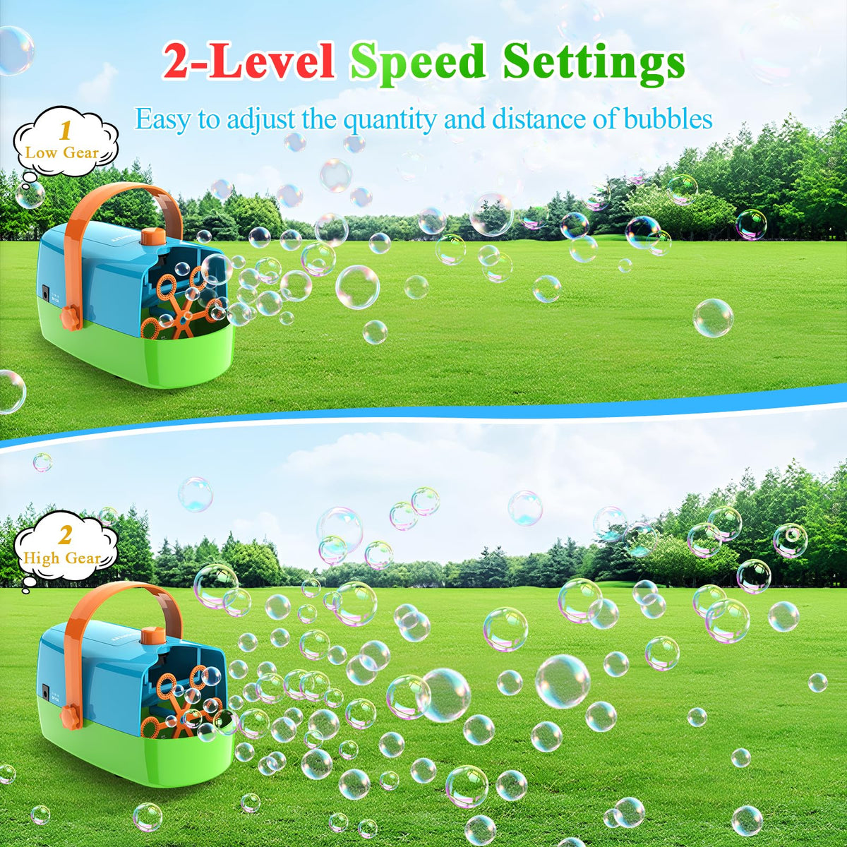 Wisdomlit Bubble Machine big bubbles wheel yields large, dramatic bubbles outdoors.