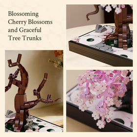 Wise Block Cherry Blossom Tree on living room shelf adds zen ambiance.