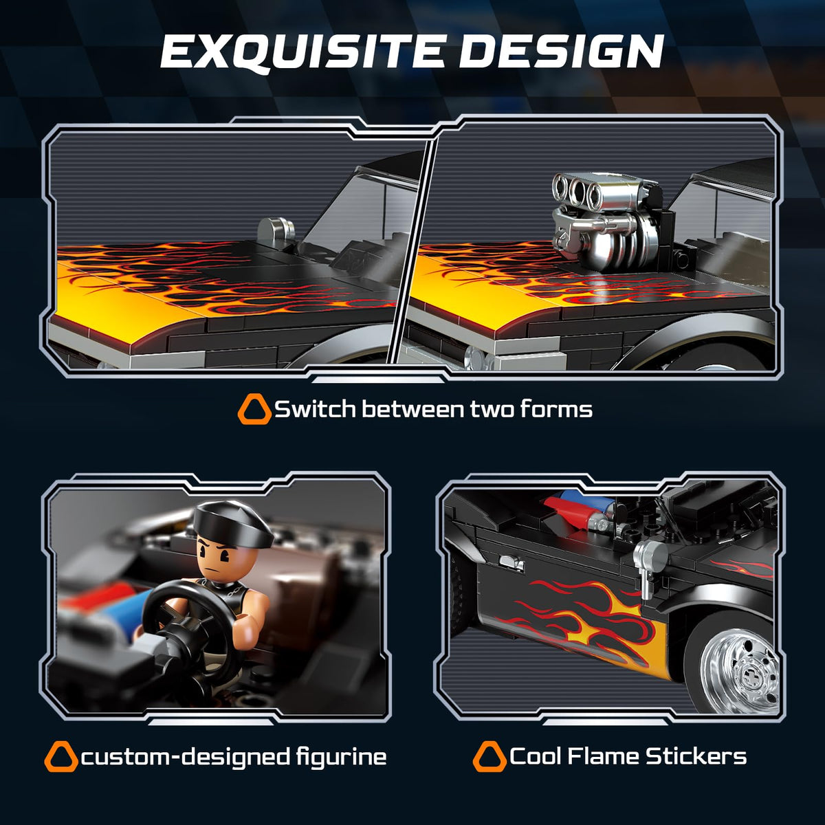 Wise Block detailed interior cockpit enhances immersive pretend racing experiences.