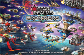 WISE WIZARD GAMES Star Realms Frontiers Boxed Set on gameplay table showcasing 80-card deck for fast matches
