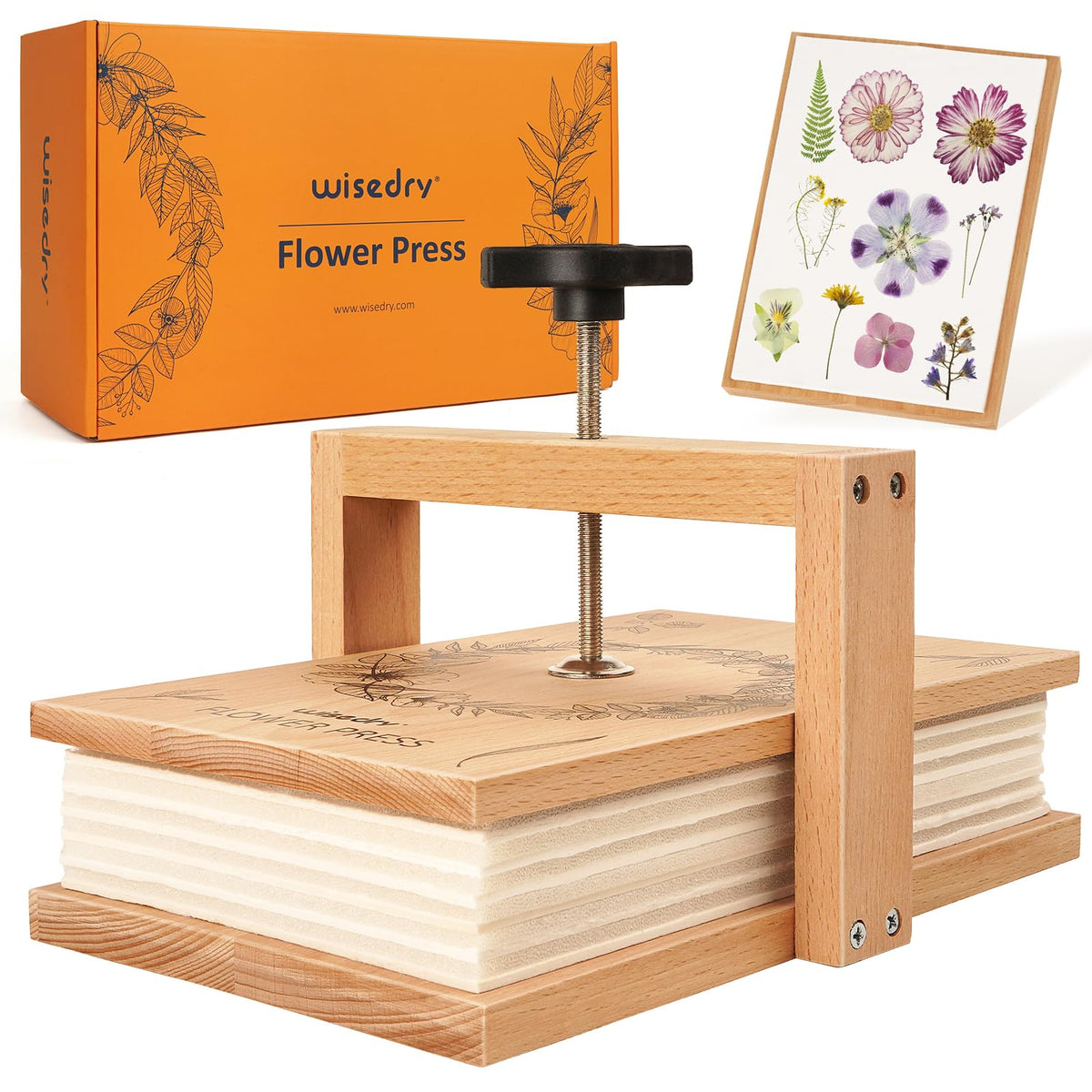 Wisedry Flower Press with one-step rod for easy, mess-free pressing of blooms
