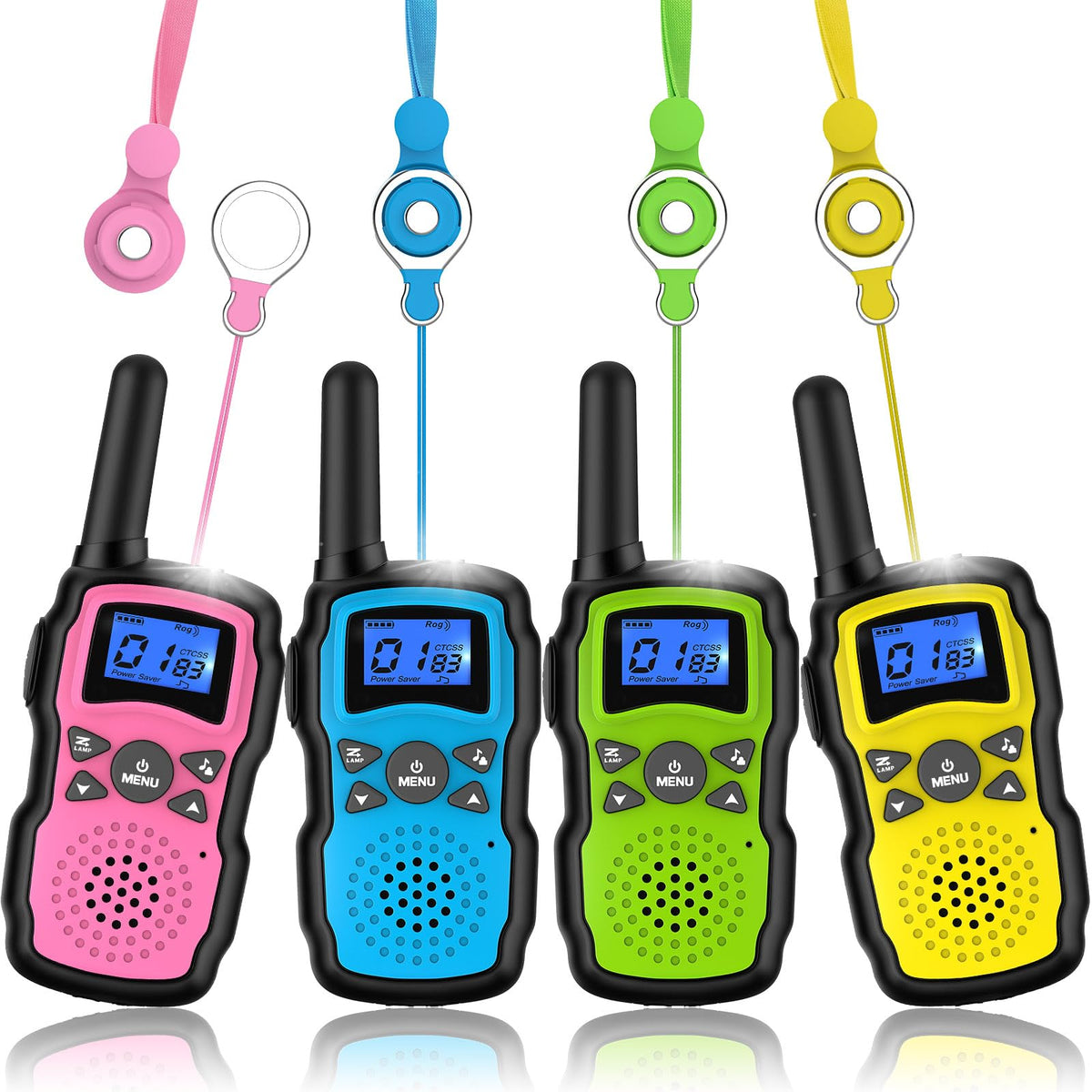 Wishouse Kids 4 Pack walkie talkies for outdoor family adventures.