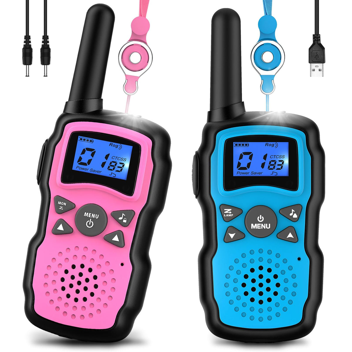 Wishouse kids walkie talkies long-range 2-pack in pink and blue for safe, connected play.