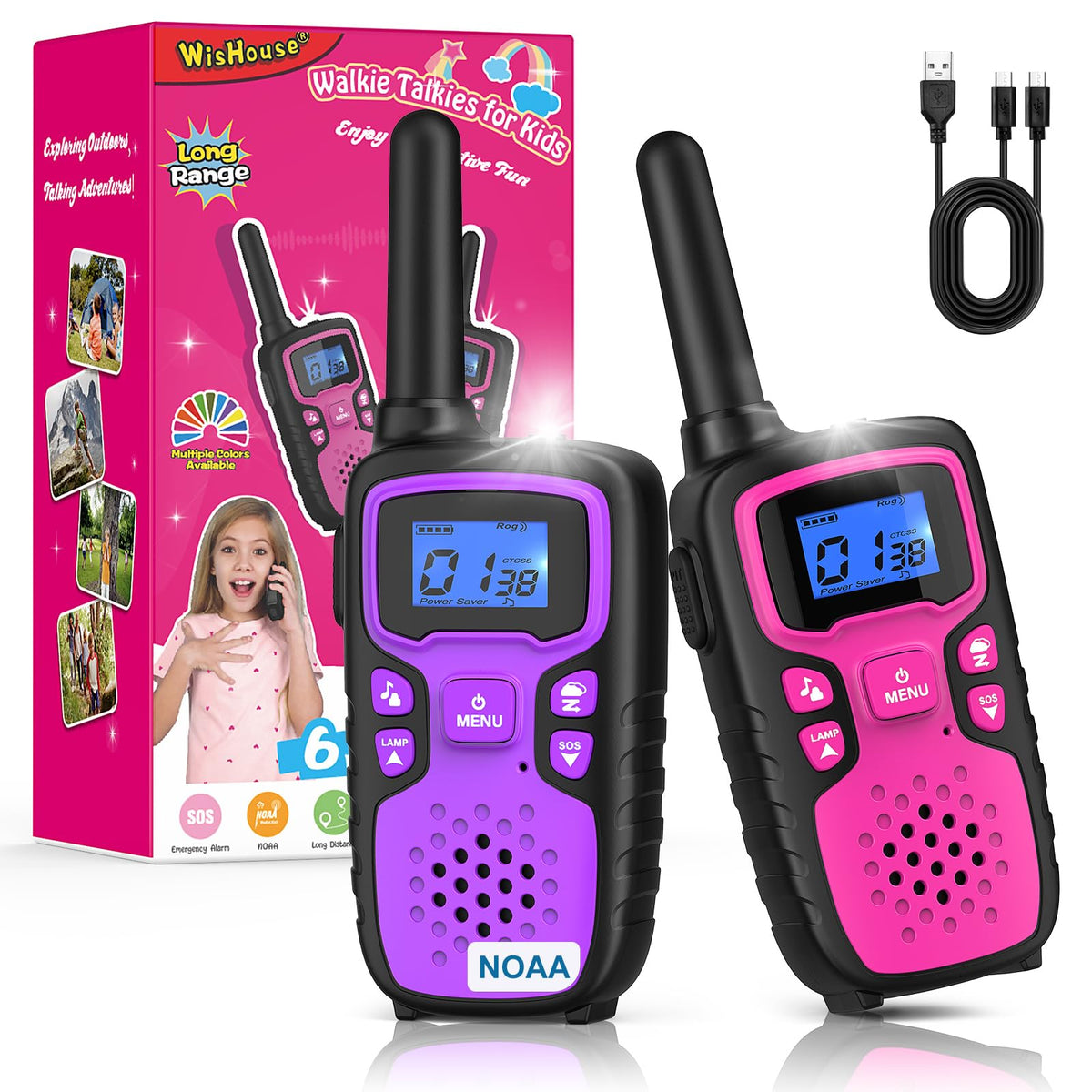 Wishouse kids walkie talkies in pink and purple for outdoor play