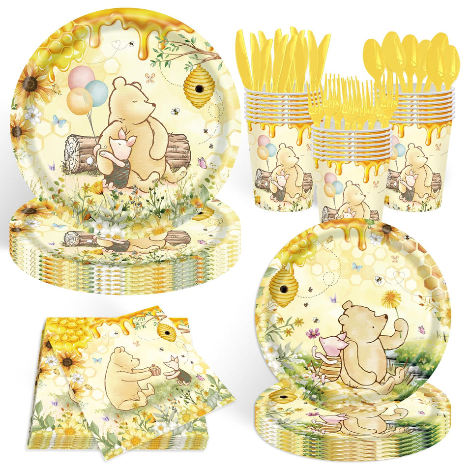 WISSLERMER bear party tableware set 140pcs for effortless hosting