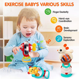 WITALENT 3pc beige bunny suction rattle teething friendly and soothing.