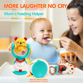WITALENT 3pc yellow bear suction rattle captures baby attention at snack time.