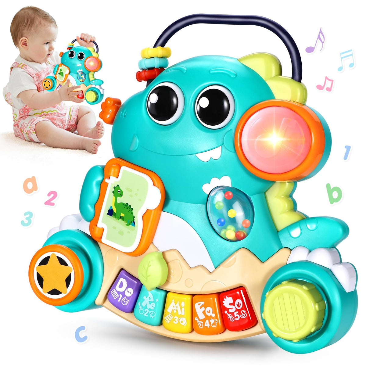 WITALENT dinosaur piano light-up toy with colorful keys for sensory exploration