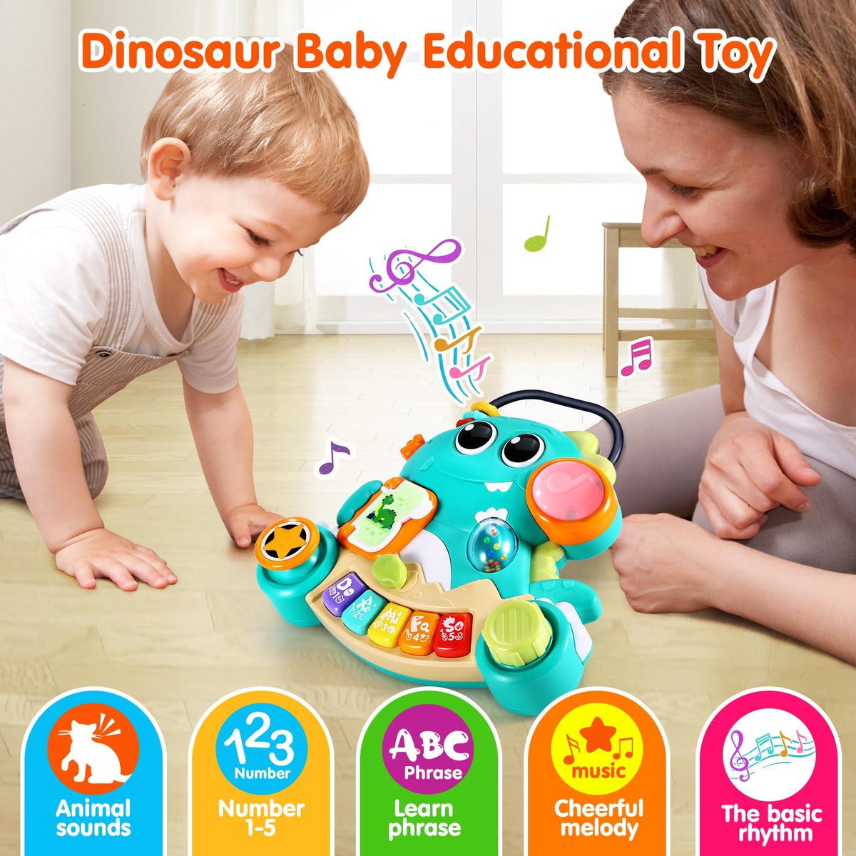 WITALENT dinosaur piano light-up toy showing two modes for early learning