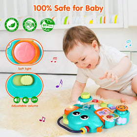 WITALENT dinosaur piano light-up toy designed for on-the-go play with a portable handle
