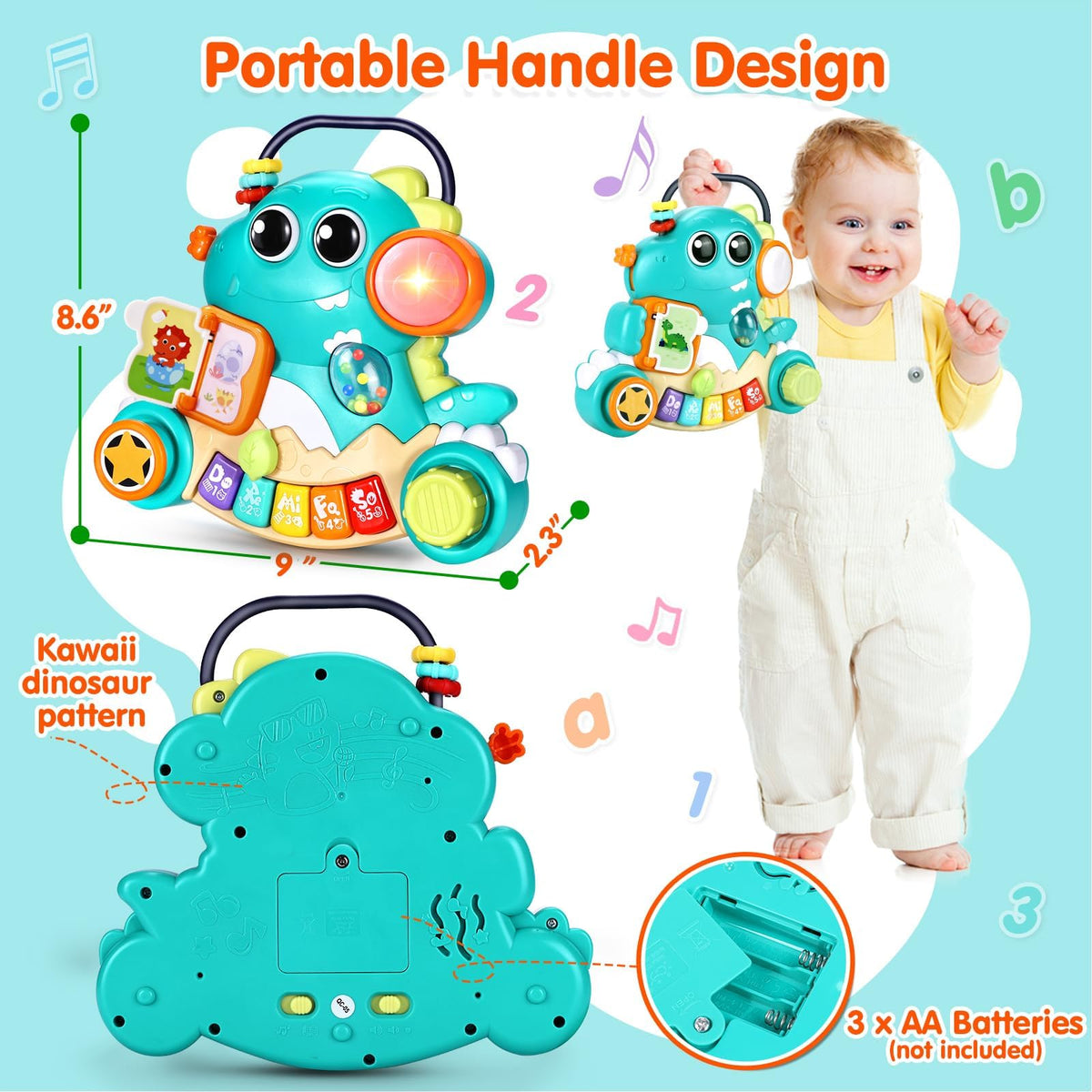 WITALENT dinosaur piano light-up toy crafted from safe ABS plastic with smooth edges