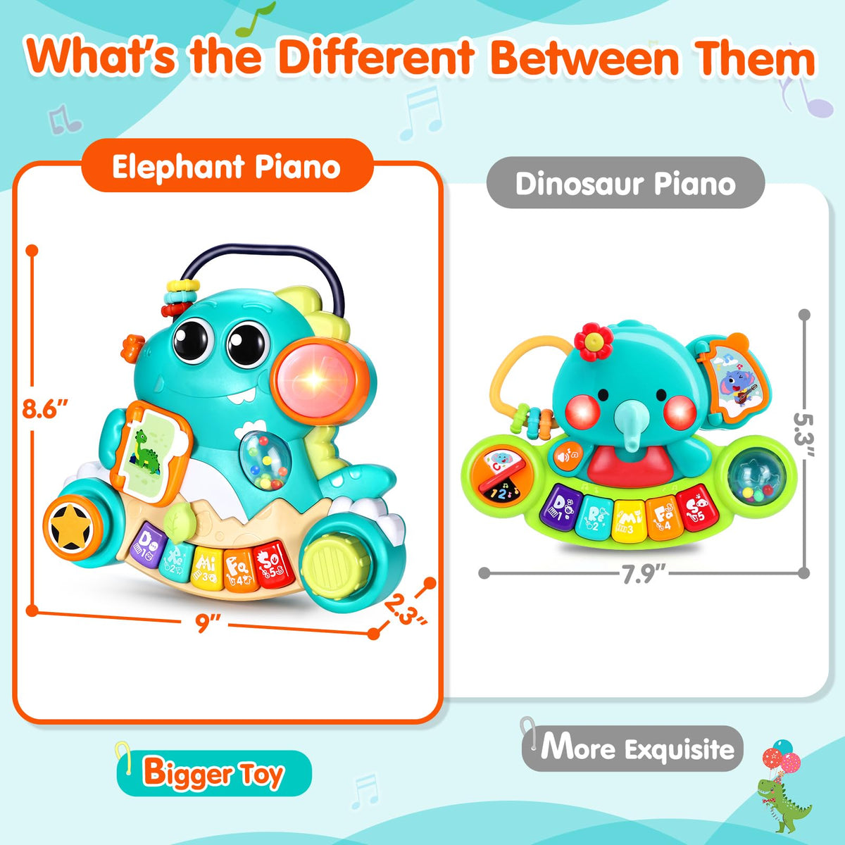 WITALENT dinosaur piano light-up toy makes a compact first birthday gift