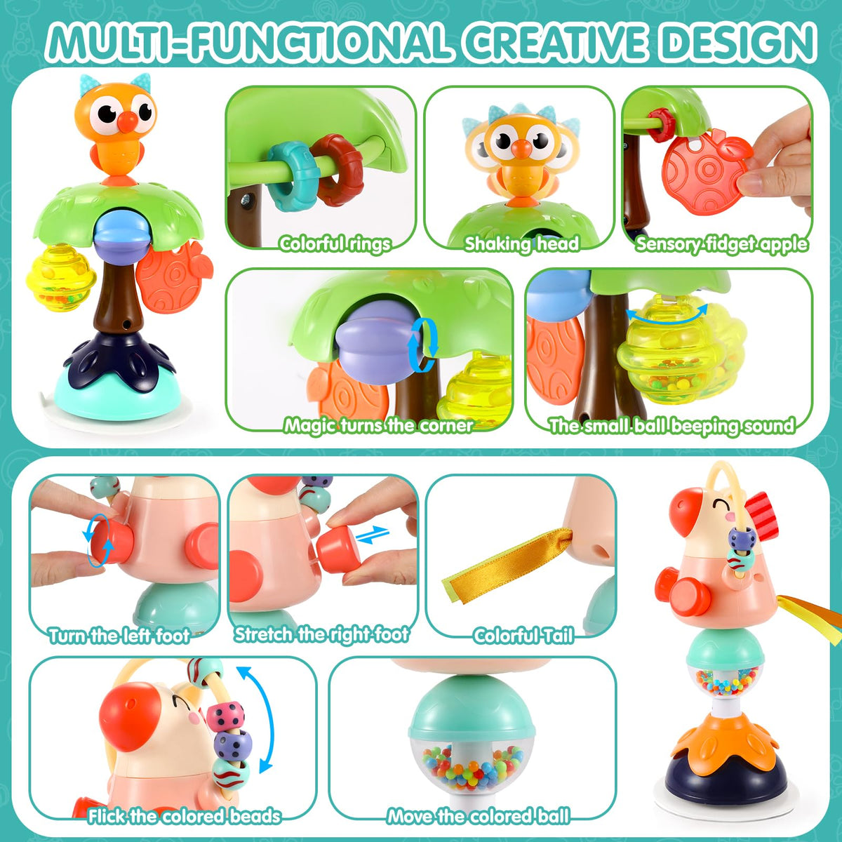 WITALENT high-chair suction toy keeps baby entertained during meals on smooth surfaces.