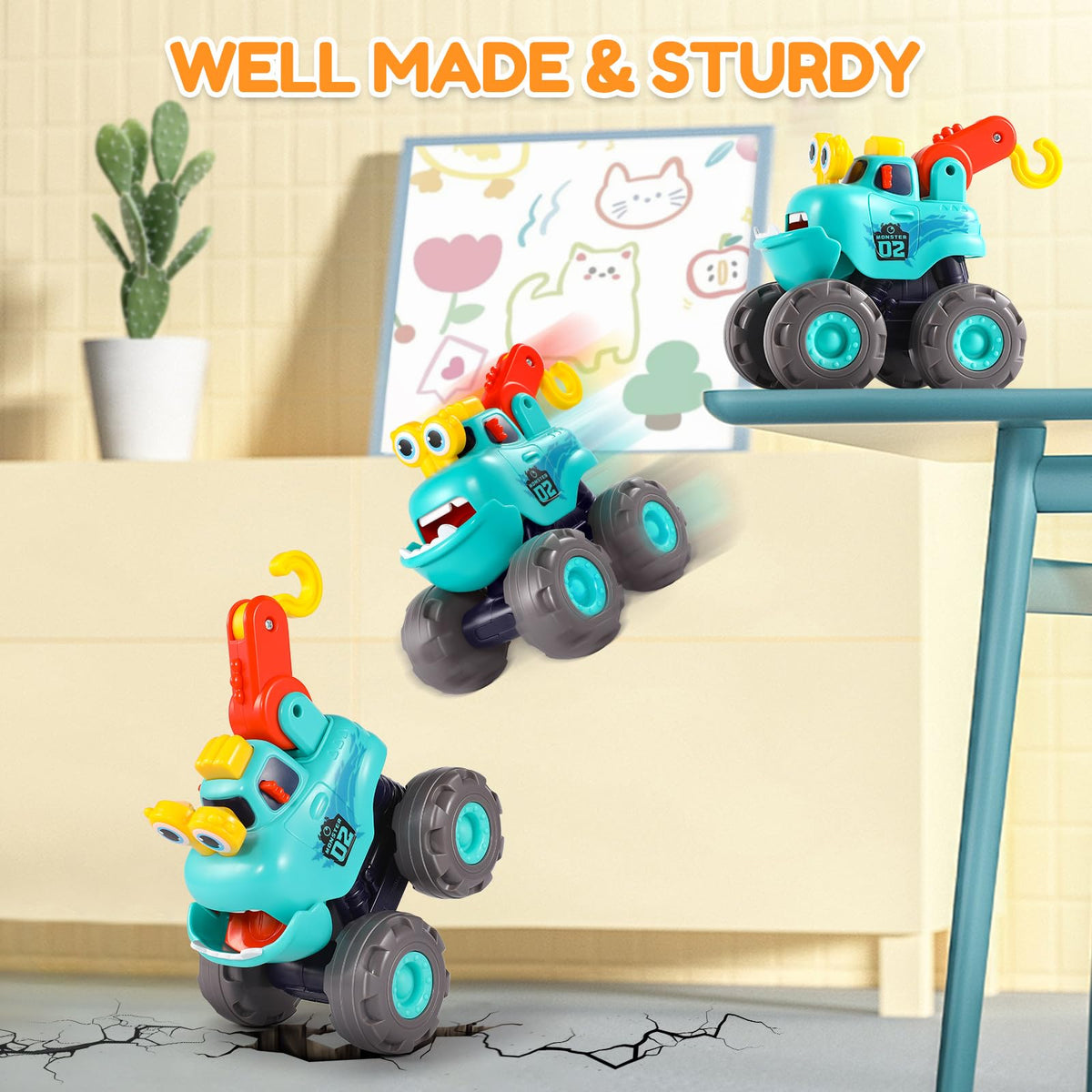 WITALENT monster truck bright colors aid quick recognition and playful learning.