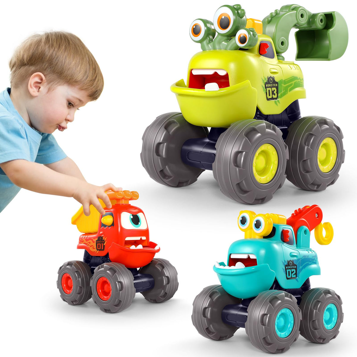 WITALENT monster truck dump toy with bright colors to attract toddlers.