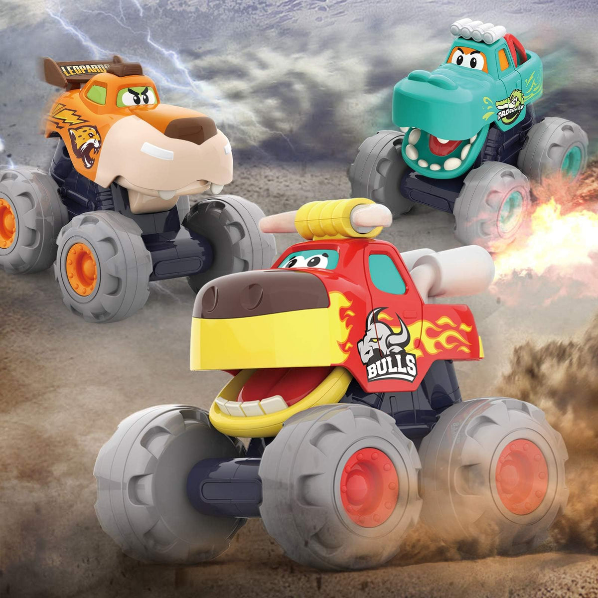 WITALENT monster truck green crocodile side view boosts motor skills.