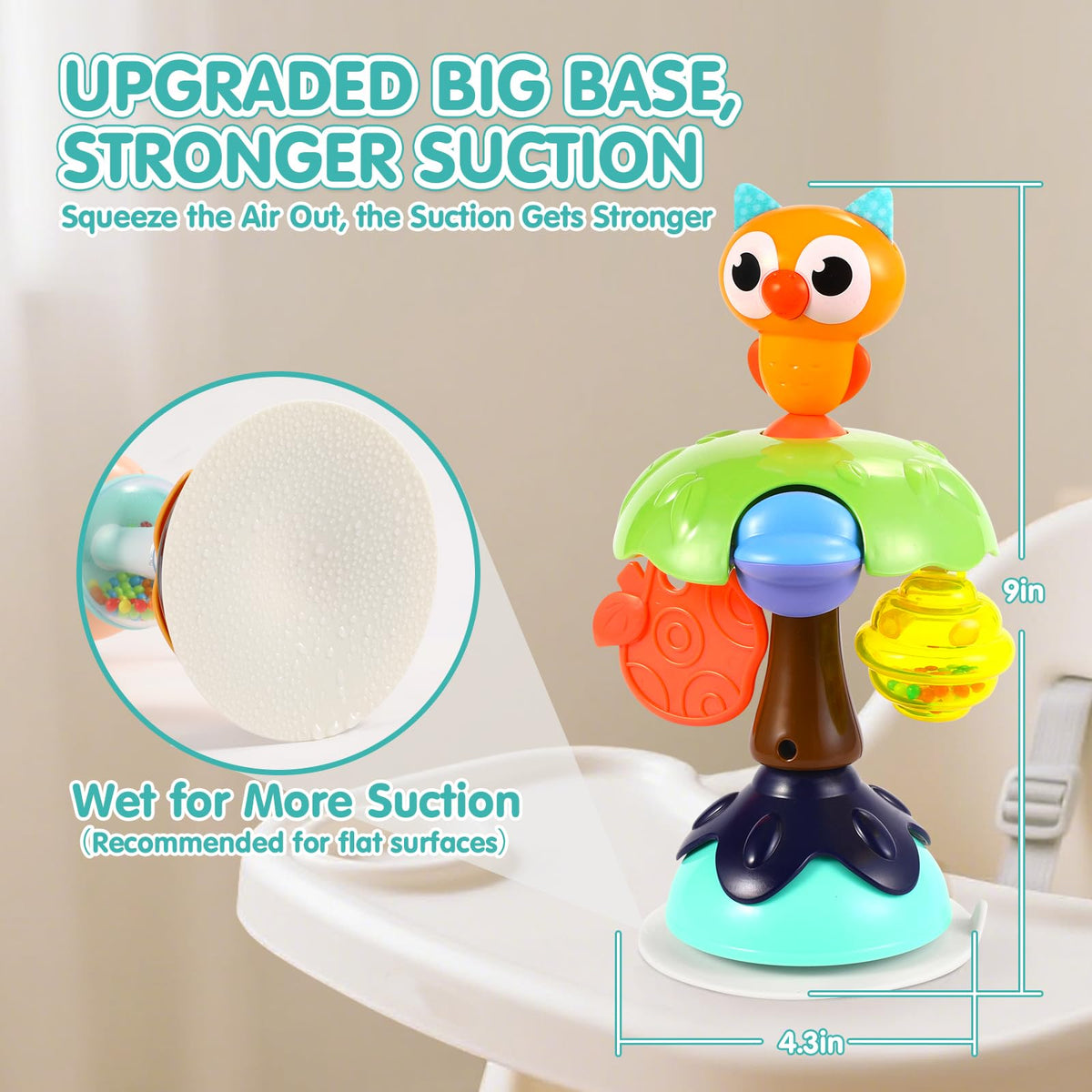 WITALENT peacock suction toy encourages curiosity with bright colors and playful sounds.