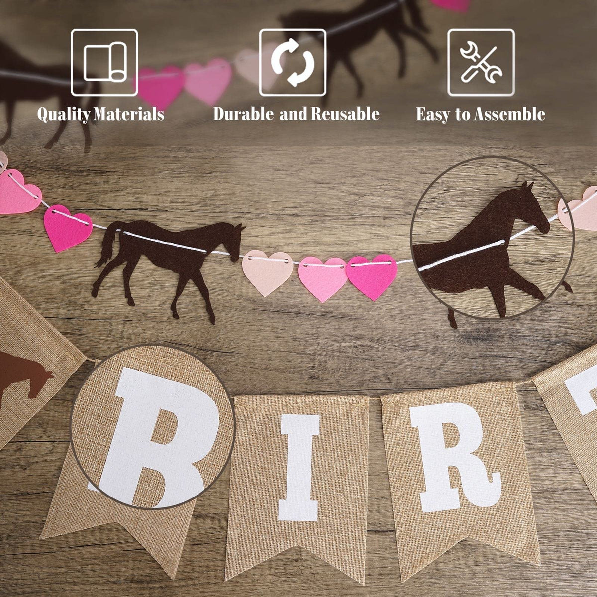 With Luxe & Love Horse and Heart Garland adds whimsy to entryways and dessert tables.