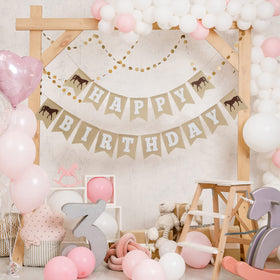 With Luxe & Love Pennant Banner brightens space with rustic charm.