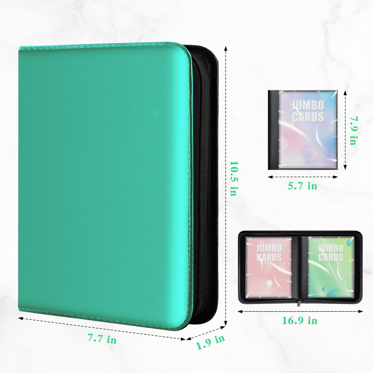 Inside view of WITHYU binder showing interior pockets for jumbo cards