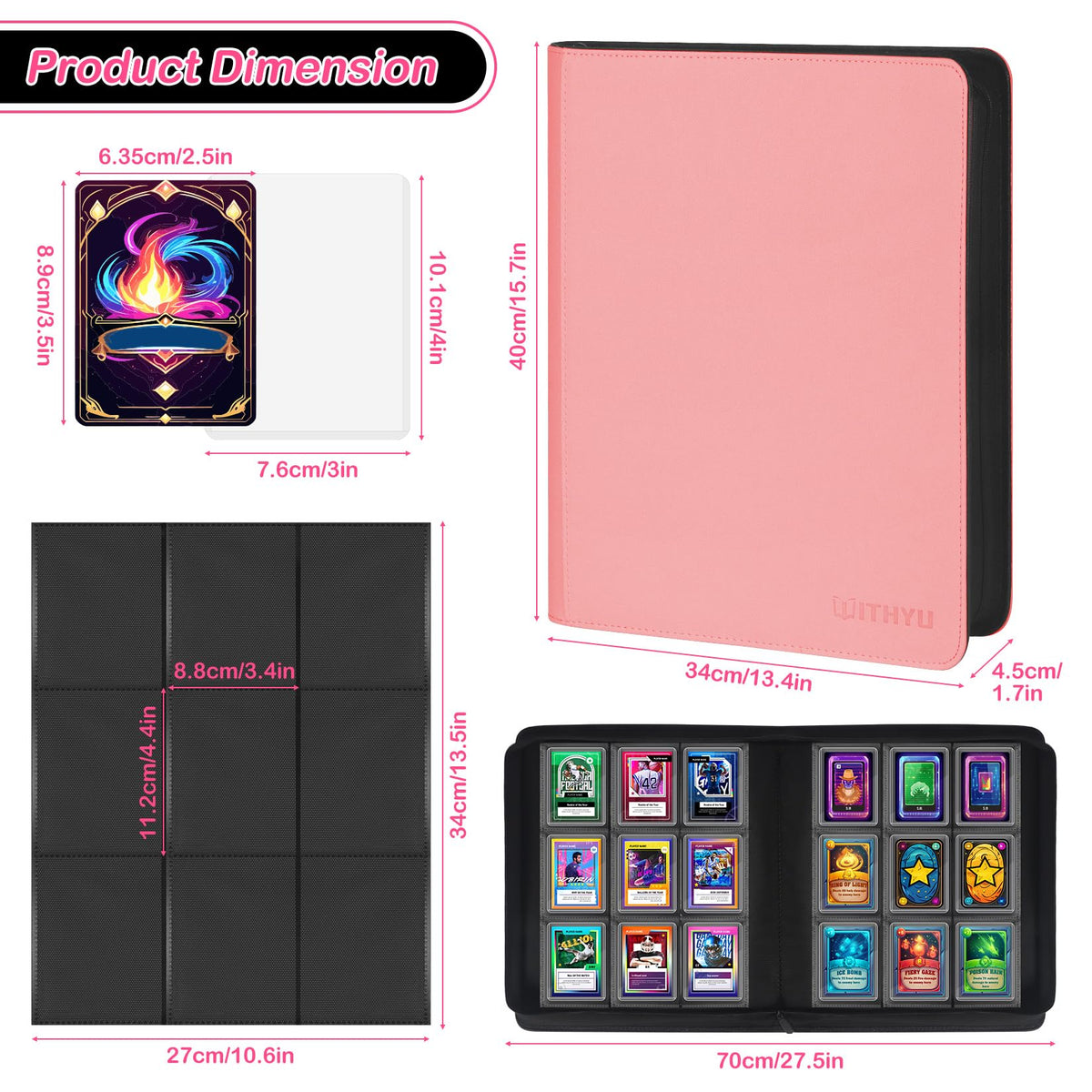 WITHYU ultra-clear pages keep cards visible while staying acid-free and non-yellowing.