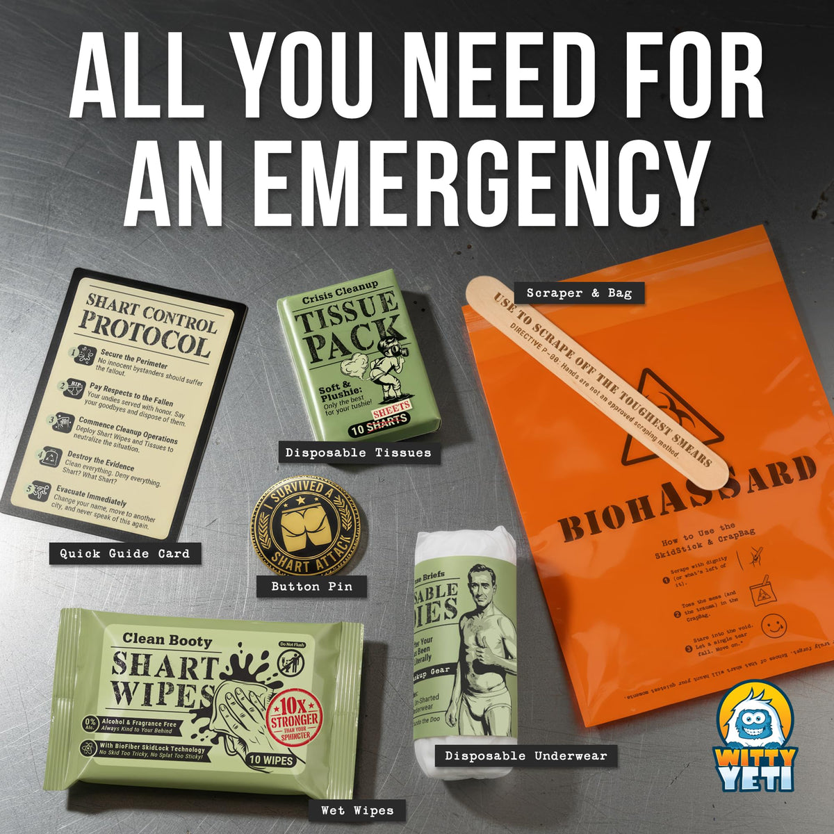 Witty Yeti Shart Survival Kit tissue pack image, ready for awkward moments.