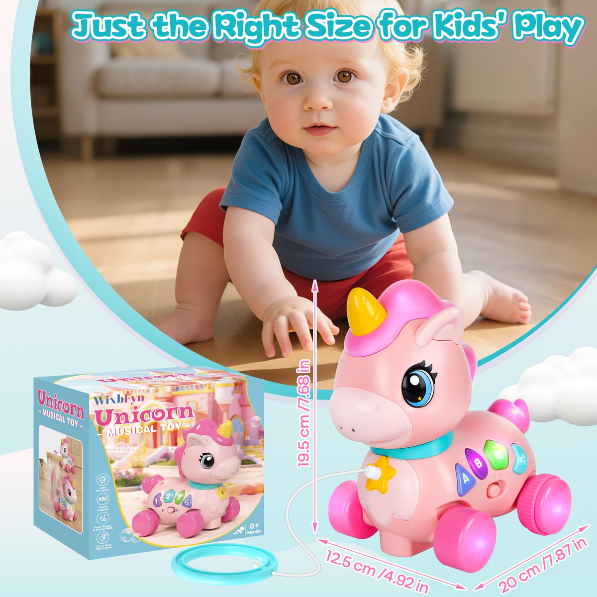 WixbFyn unicorn toy designed for 6–18 months, ideal holiday gift