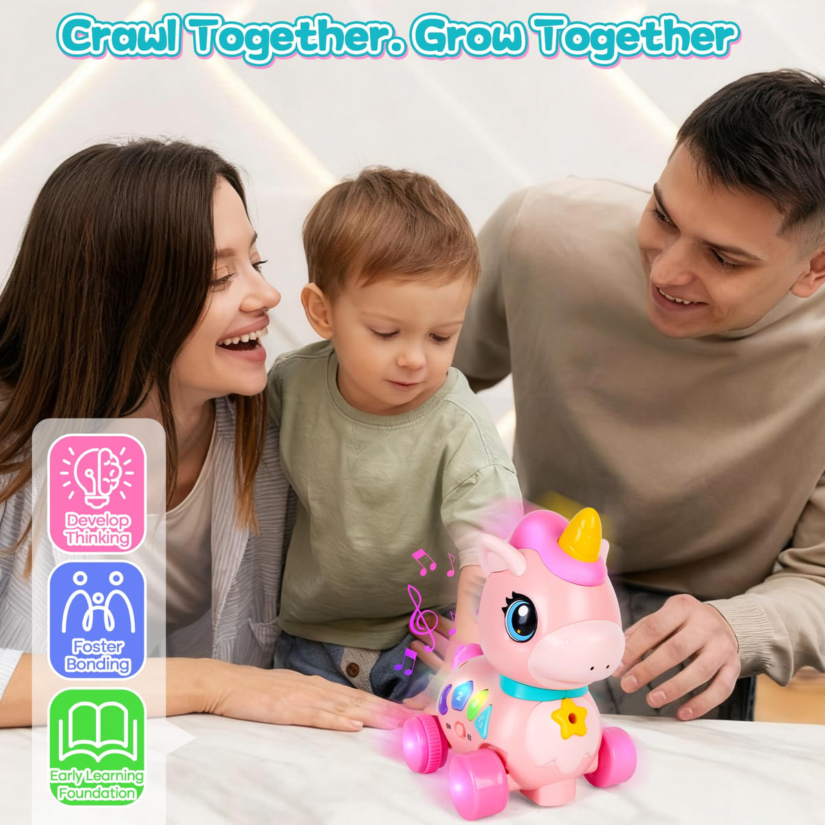 Pull-string WixbFyn unicorn toy supports standing and walking practice