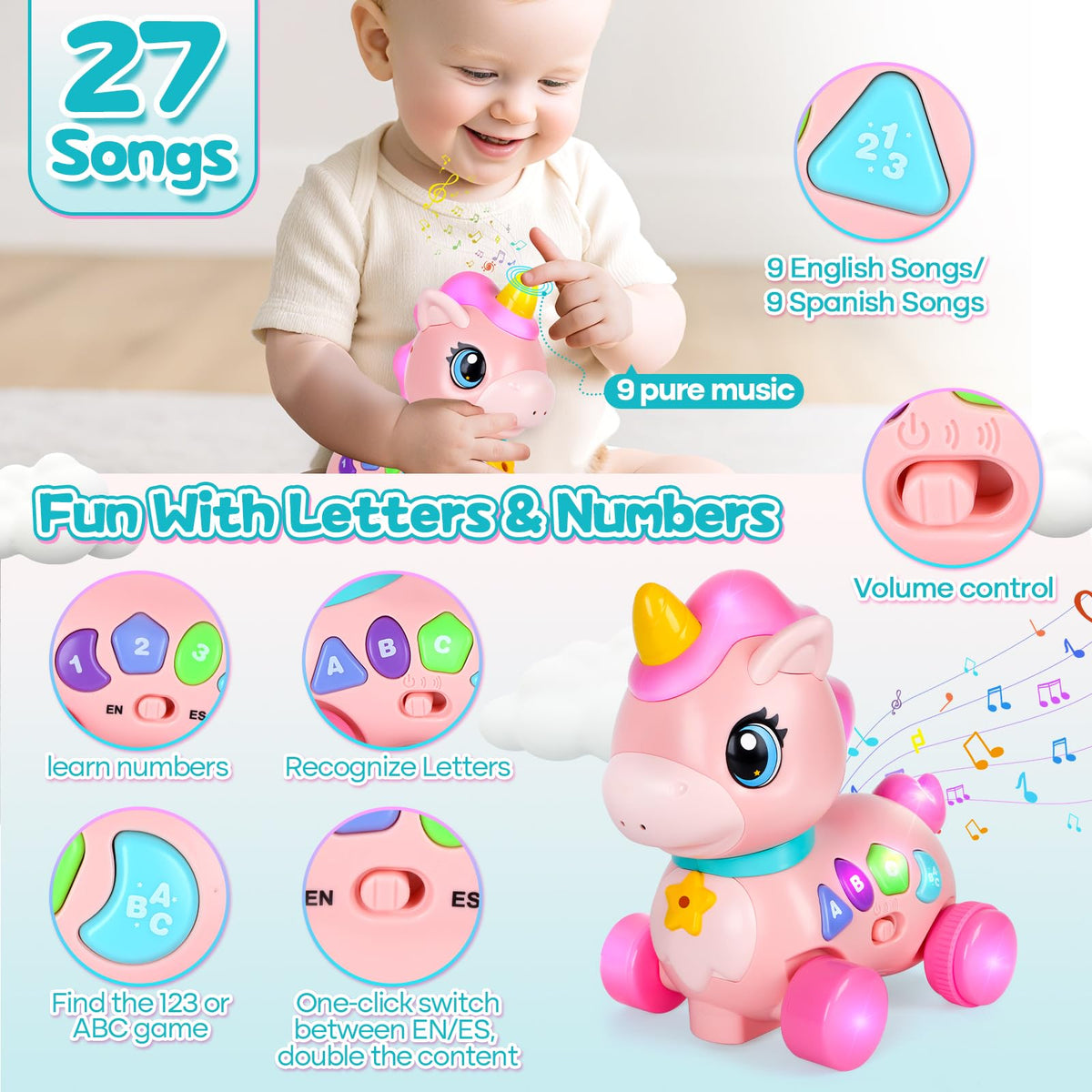 Durable ABS unicorn toy with rounded edges for safe toddler play