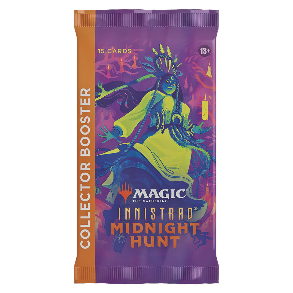Wizards of the Coast Innistrad Midnight Hunt collector booster pack front view for MTG collectors