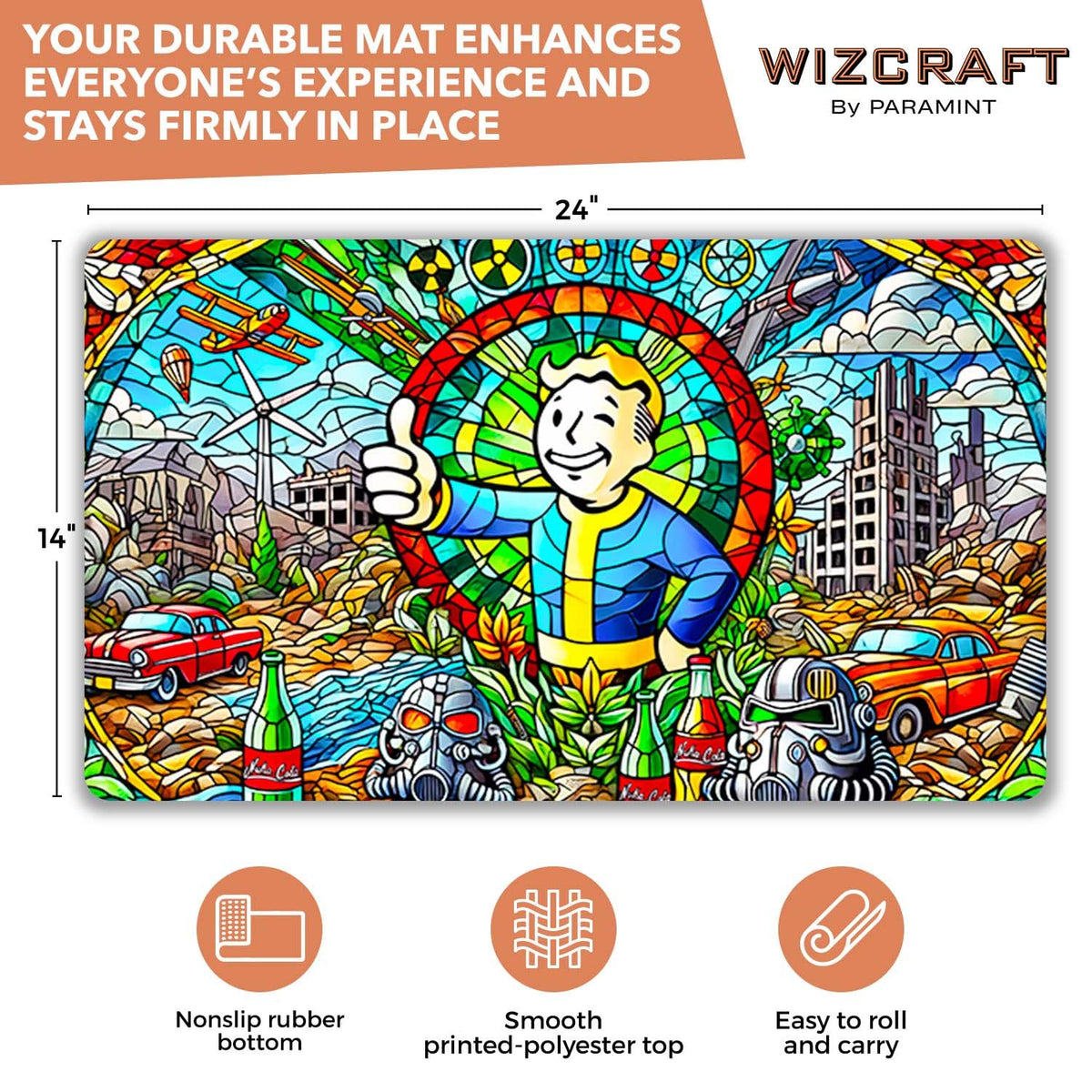 Wizcraft Gaming Stained Glass Apocalypse side-detail highlights sharp edges for edge-to-edge comfort