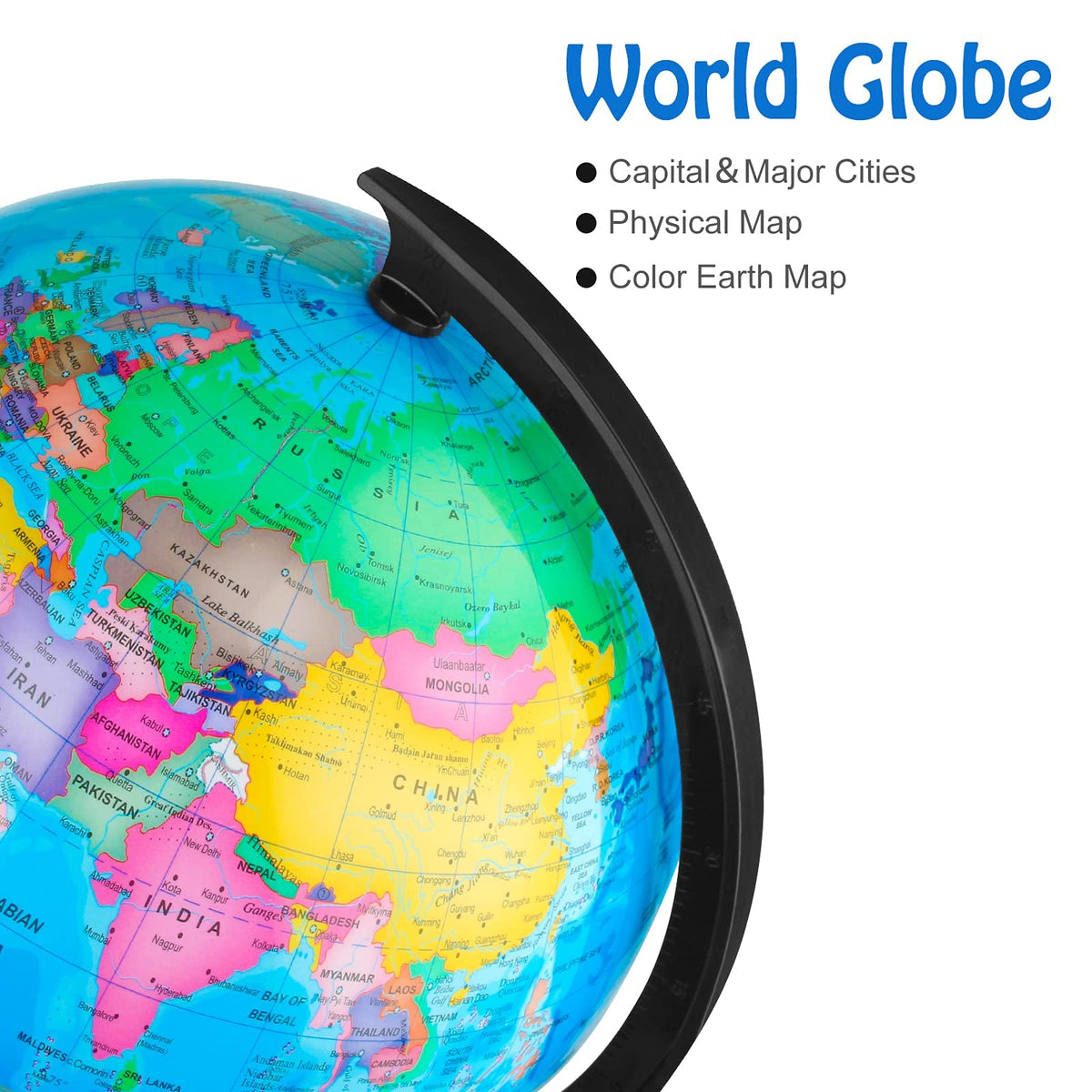 Wizdar blue oceans and colorful landmasses for easy recognition.