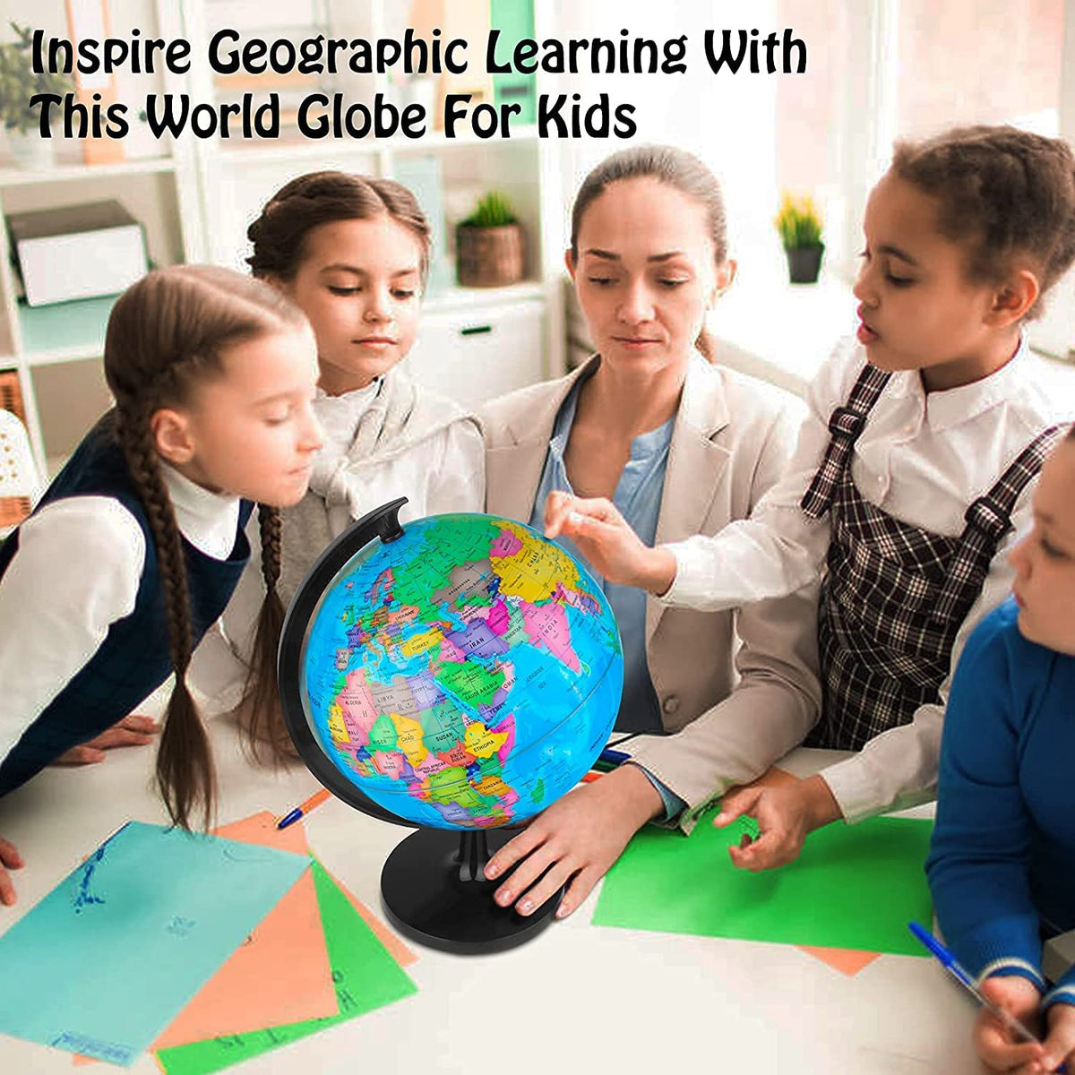Wizdar globe used as a desk decoration adding educational flair.